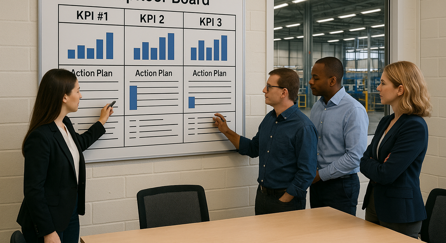 Wertstromteam arbeitet am Workshopboard
